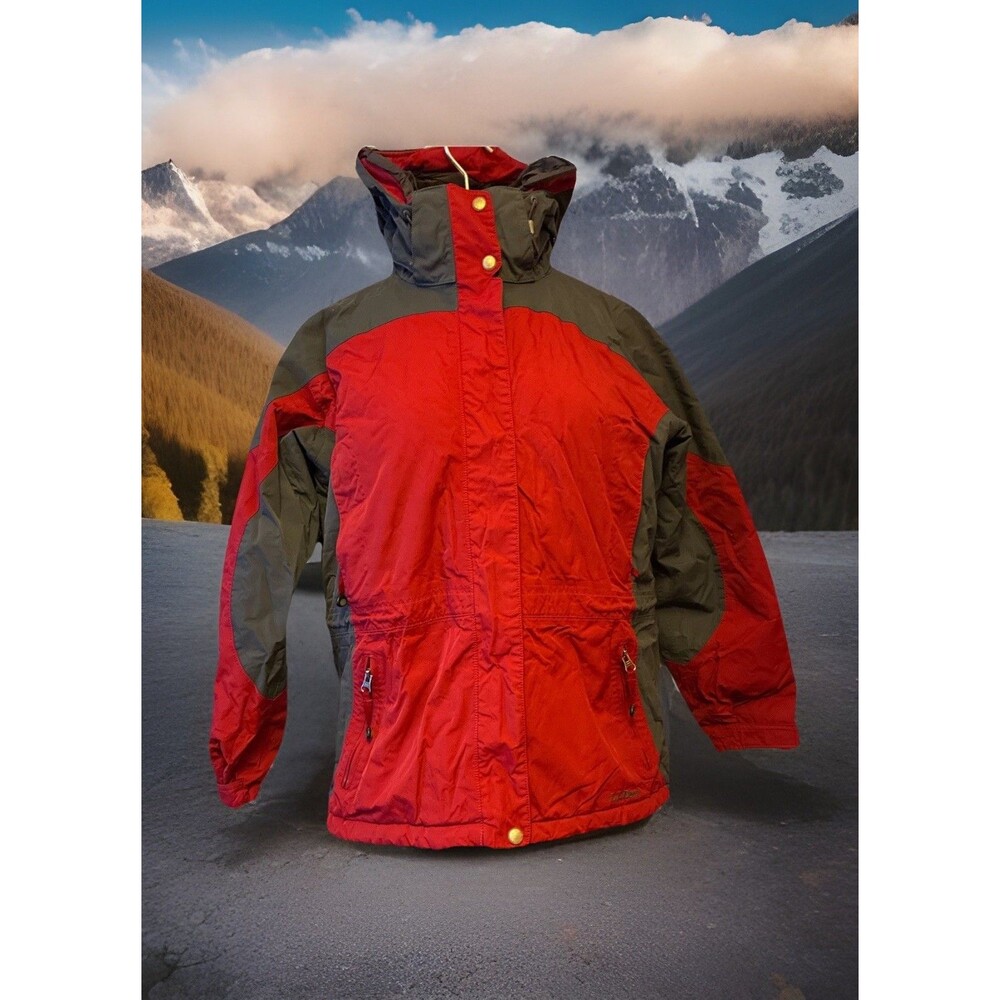 Vintage LL Bean Parka Coat Ski Jacket Permaloft Lined Red Womens M Nylon